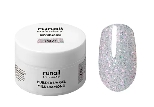 ruNail Гель моделирующий UV BUILDER GEL MILK DIAMOND №9871, 15г